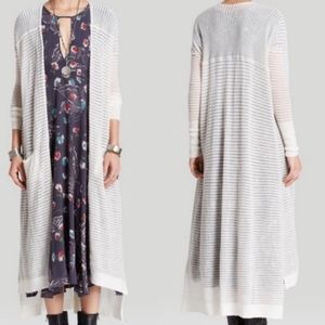 Free People striped cream long line duster size medium